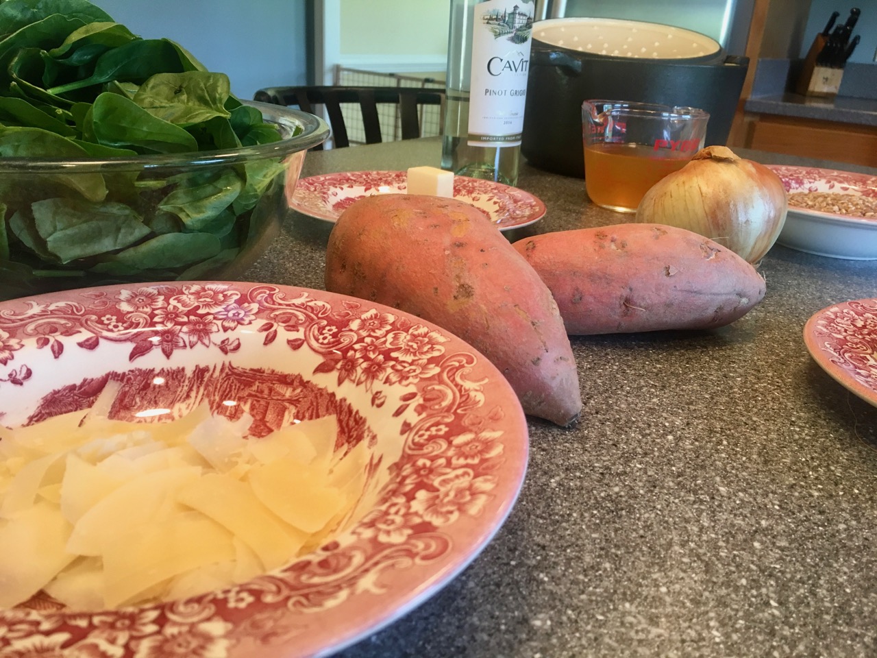 Farro Risotto with Spinach-Basil Pesto & Sweet Potato